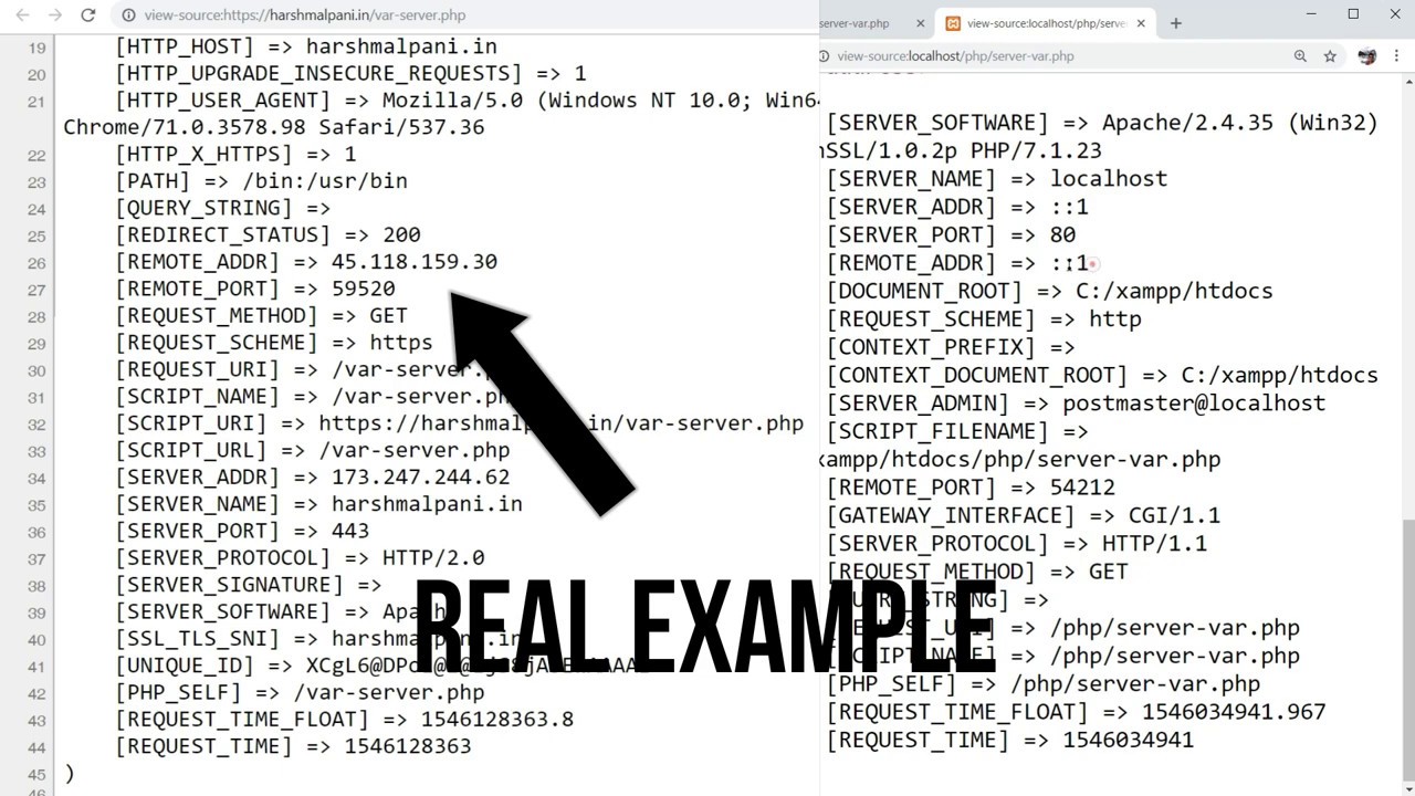 We use super globals in php and server variable with real example in