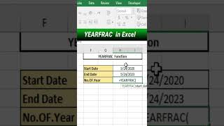 Yearfrac in excel || YEARFRAC function in excel #shorts #excel #exceltips