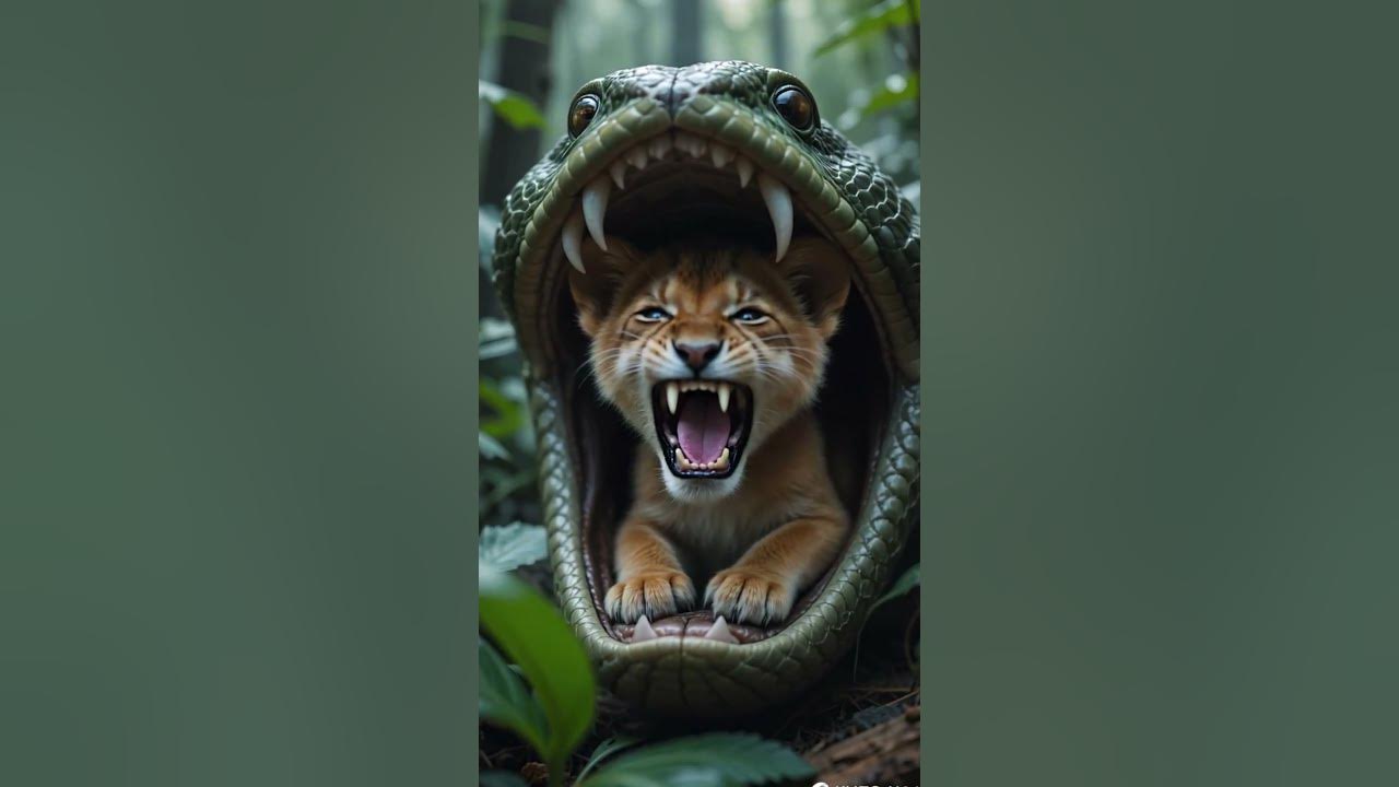 Lion Cub Roars In Python's Mouth! #lion #python #shorts #viralvideo ...