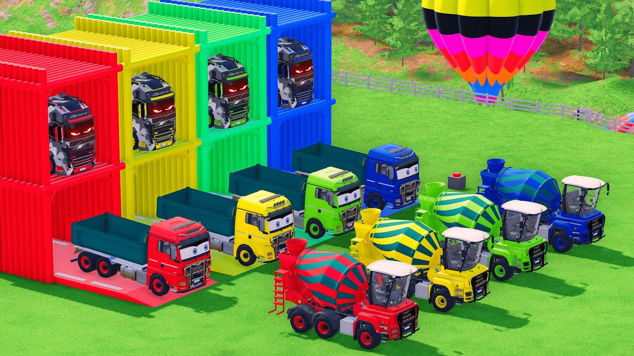 Garage with Colors - ALL MIXER TRUCK WITH DOUBLE FLATBED TRAILER TRUCK, VOLVO, MAN, FS22 #83