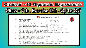 Q.1 to 5 | Class 7th | Ex 12.2 |Chapter 12 | Algebraic Expressions | Math | PSEB |