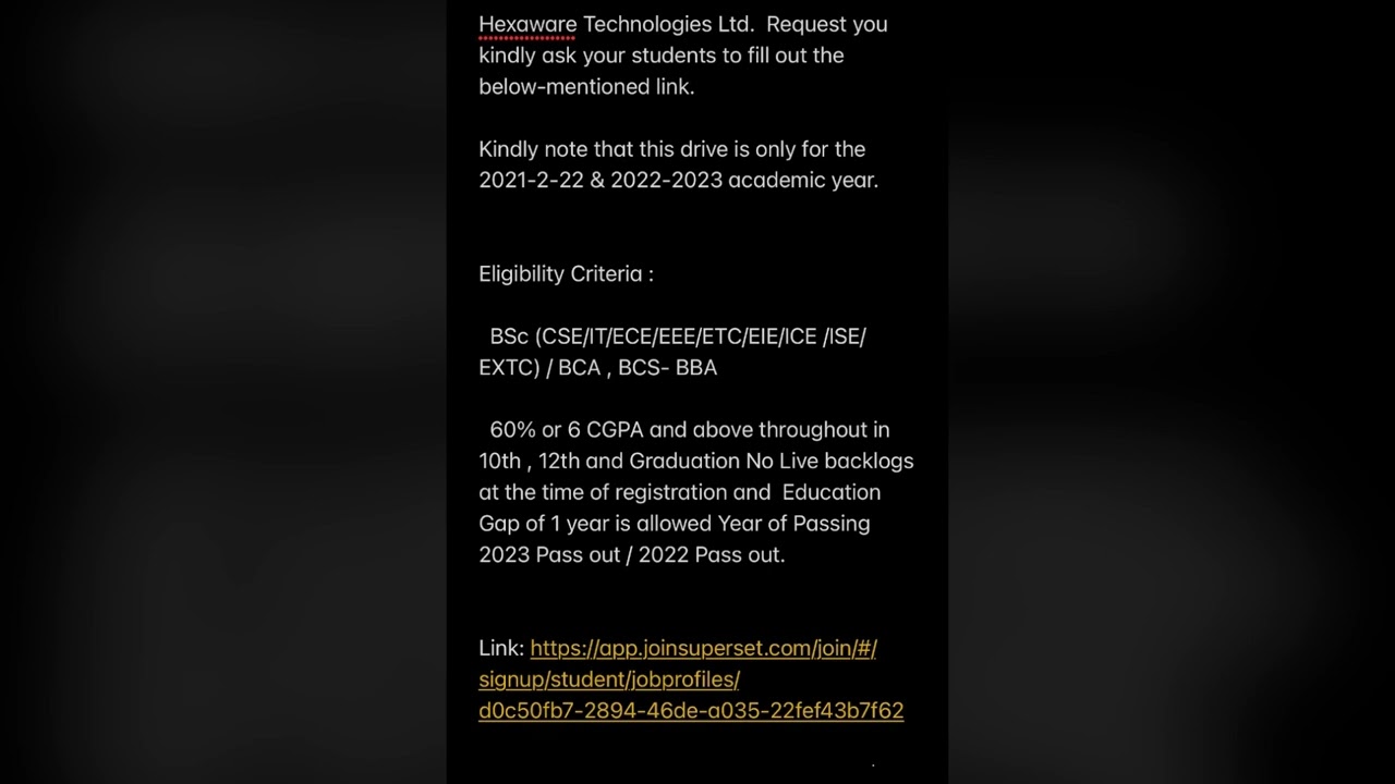 Hexaware hiring | BCA BSC BBA 21/22/23 | 