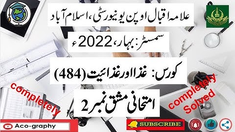 AIOU Code 484 Solved Assignment No.2 Spring 2022 || Subject: Food And Nutrition || Level:B.A/B.com