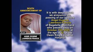 Angel Eugene Lawrence-Francis ~ Short Obituary