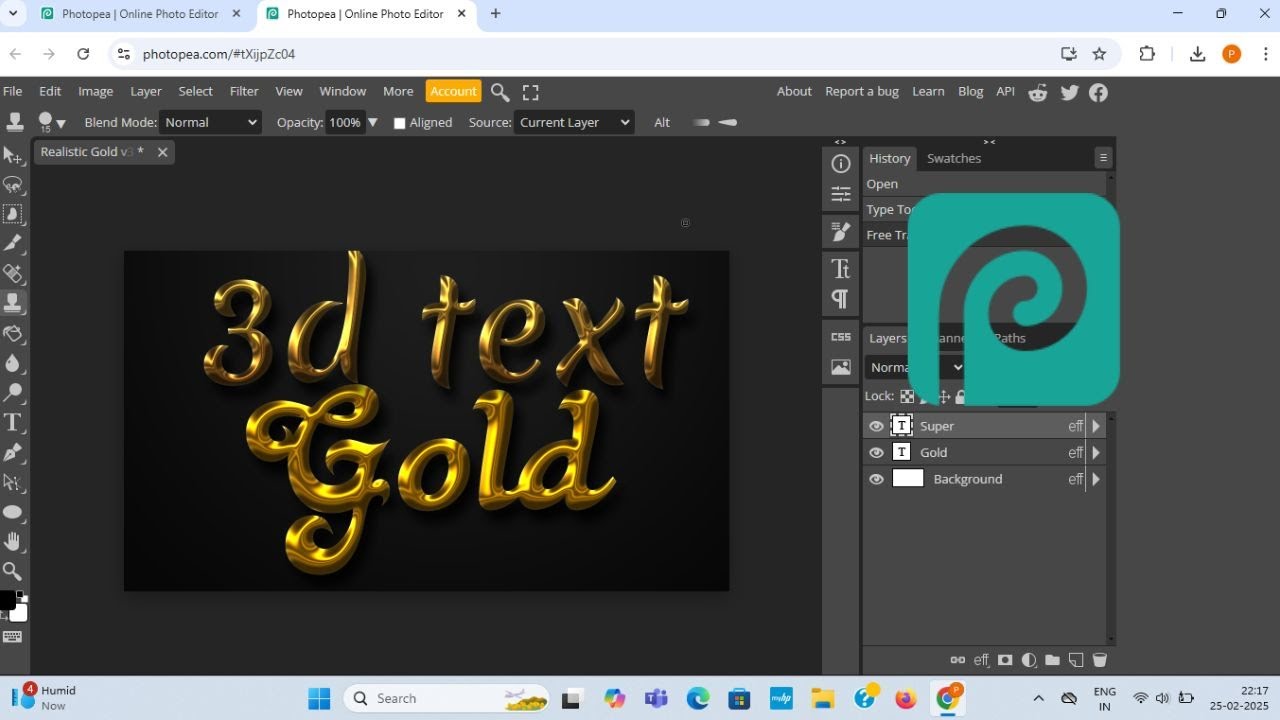 How to Make Realistic Gold  Text Effect in Photopea || Create Realistic Gold Text Effect on Photopea