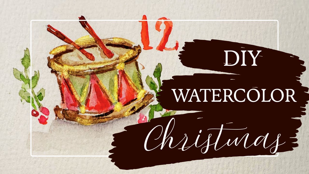 Игрушечный барабан акварелью своими руками | Простая рождественская роспись для начинающих | Сери...