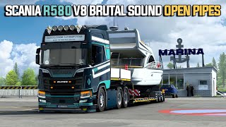 Scania R580 V8 Brutal Sound Open Pipes - Haulin45 Logistics - Ets2 Mods