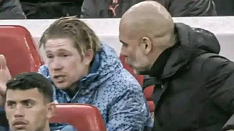 Pep guardiola with Kevin de bryune 😍 talks after he got angry 😡 for the substitution at anfield
