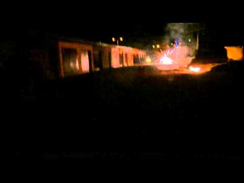 Creepy firework failure explosion on the ground in the middle of the crowd. New year 2016