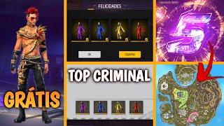 INCUBADORA TOP CRIMINAL, LOJA MISTERIOSA, SKIN GRÁTIS, NOVA MAPA, EVENTO DE ANIVERSÁRIO FREE FIRE