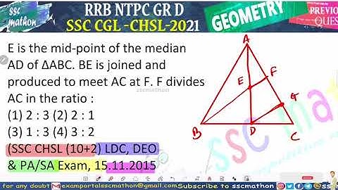E is the mid-point of the median AD of ΔABC. BE is joined and produced to meet AC at F. F divides