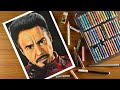 Oil pastel portrait tutorial-Step by step- full video / Tony stark iron man portrait drawing