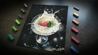 Как нарисовать клубнику в молоке сухой пастелью.