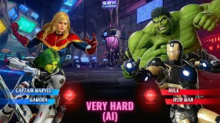 Captain Marvel & Gamora VS Iron Man & Hulk (Very Hard AI) - Marvel VS Capcom Infinte