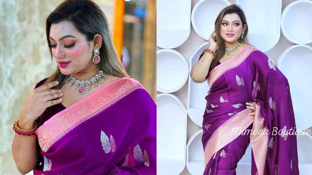 Trendy & Gorgeous ! Banarasi Mashru  Silk  Saree With Contrast Blouse Piece 