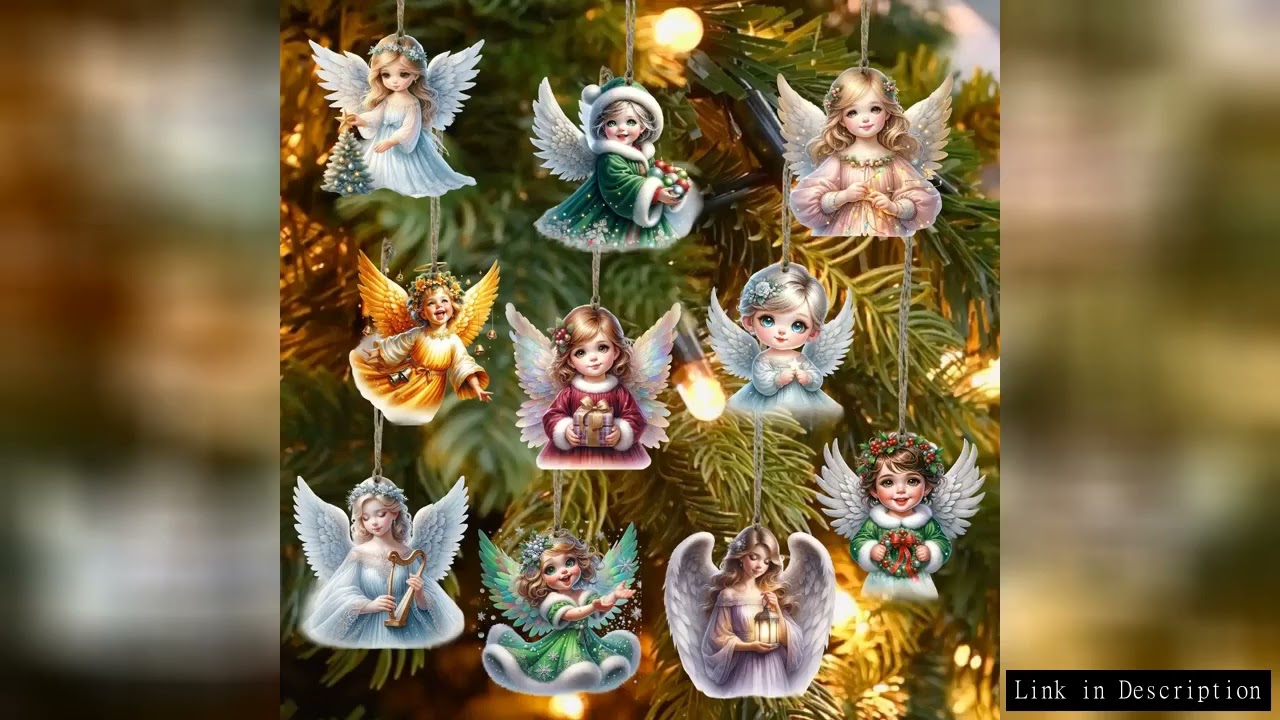 10PCS Handmade Wooden Christmas Angel Ornament with Rope - Holiday Tree Decoration, Battery Free