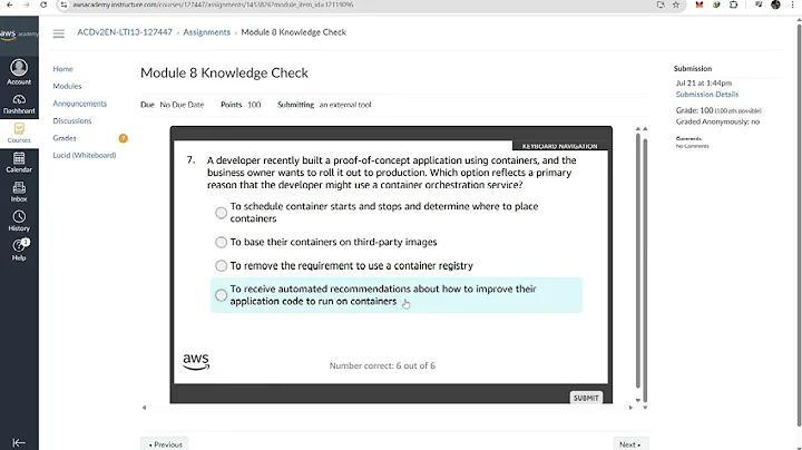 Module 8 Knowledge Check | Introducing Containers and Container Services | AWS Cloud Developing