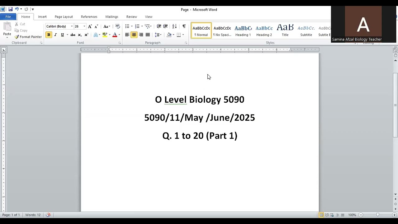 O Level Biology 5090 Paper 11 May June 2025 Q 1 to 20  (Part 1)