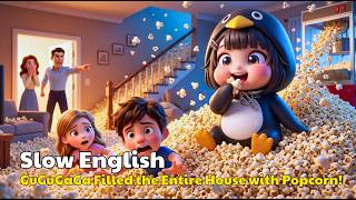 GuGuGaGa Filled the Entire House with Popcorn… And Out of Control! | Slow English Listening Practice