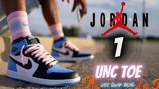 JORDAN 1 UNC TOE ON FEET WITH CRAZY ALTERNATE LACE SWAP OUTFIT IDEA & OVERVIEW!!