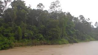 Chuva no rio Amazonas e na selva amazônica, estado do Amazonas, Brasil.