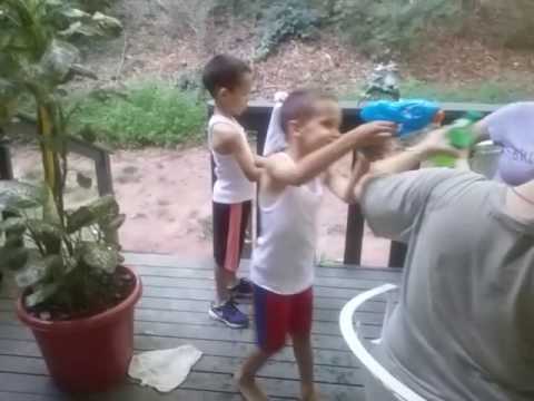 watershed water gun fight twin boys who wins