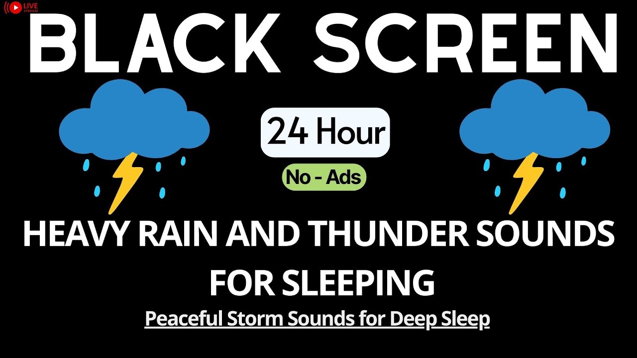 🔴 Heavy Rain and Thunder Sounds for Sleeping – Black Screen | Peaceful Storm Sounds for Deep Sleep