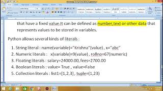 Class 11 Python Literals Identifiers Boolean literals floating literals