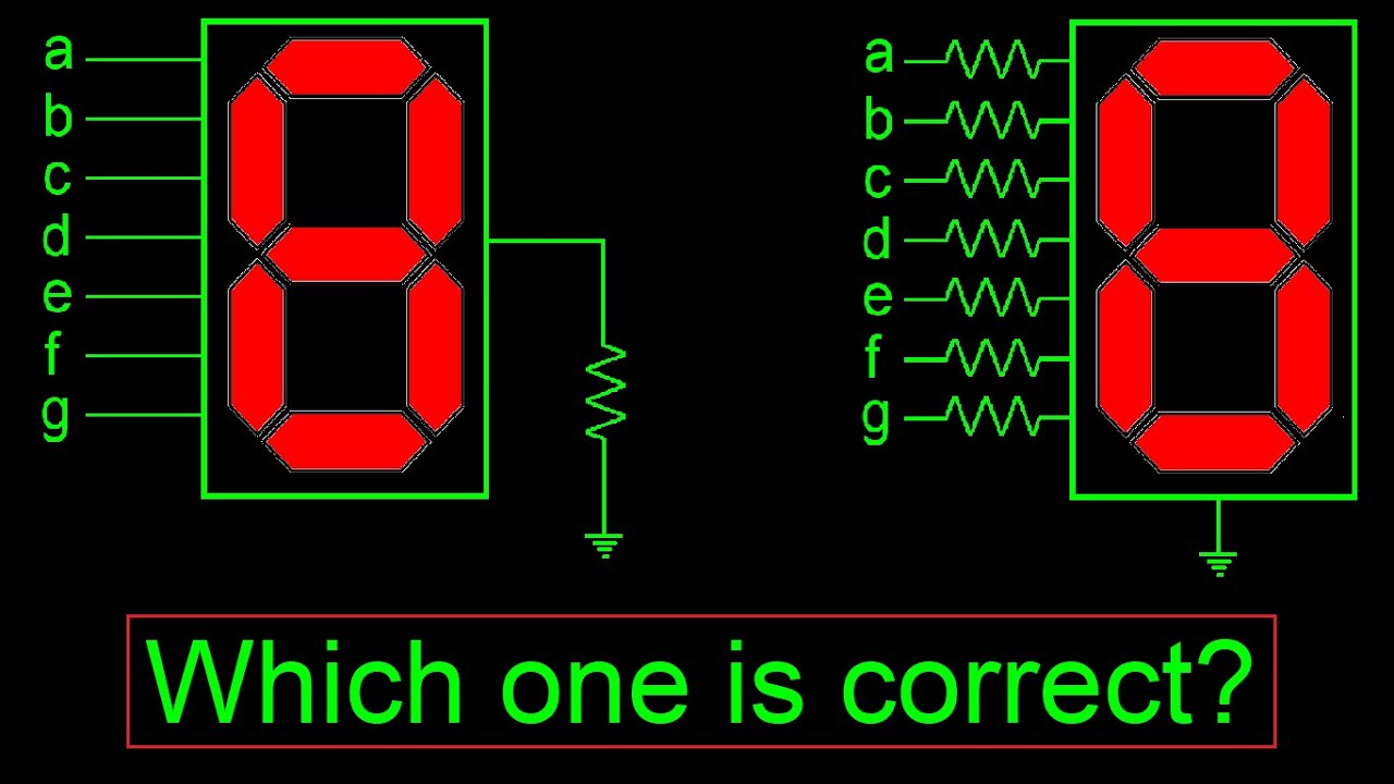 connect one resistor or seven resistors to 7 segment display? -