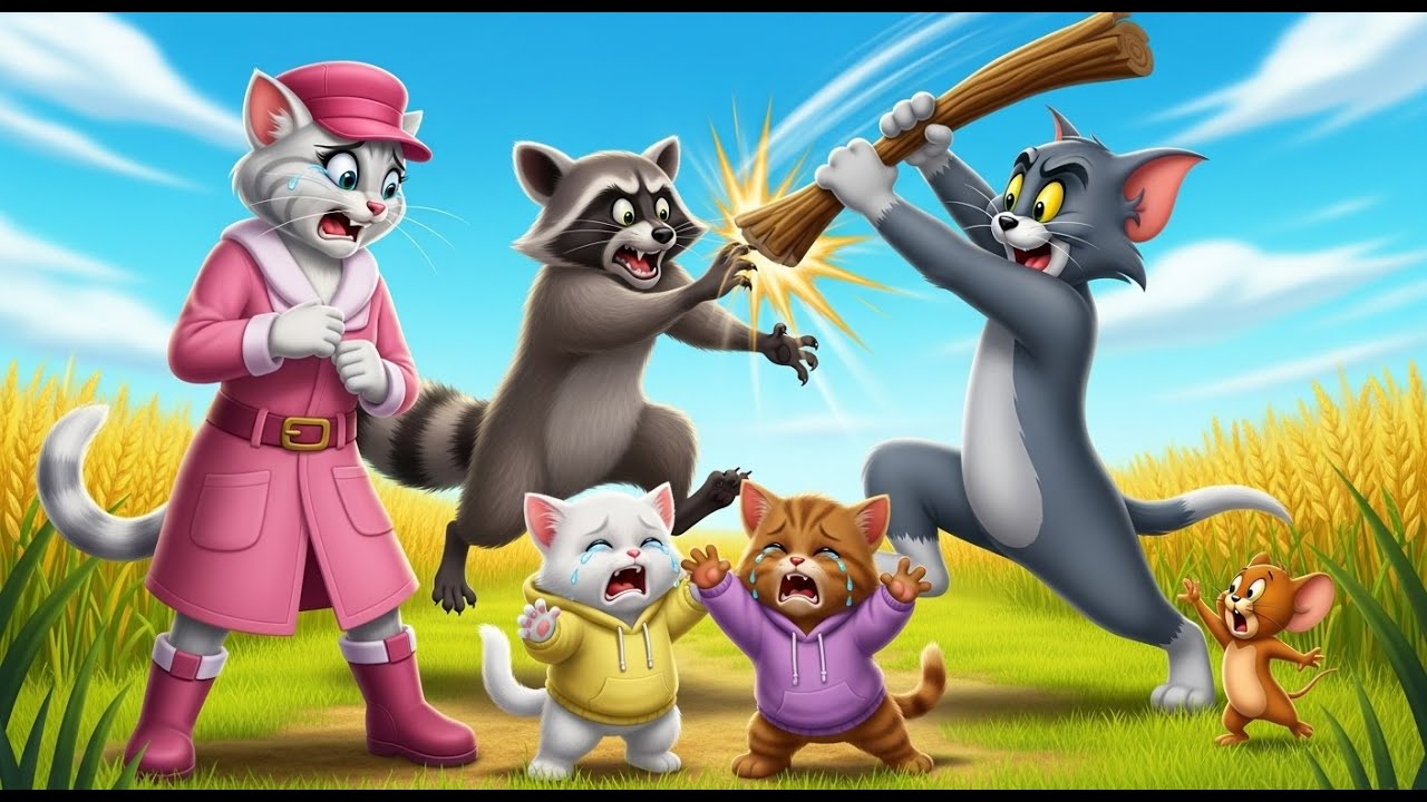 Hungry Raccoon Attacks Kittens  | Tom & Jerry Save the Day