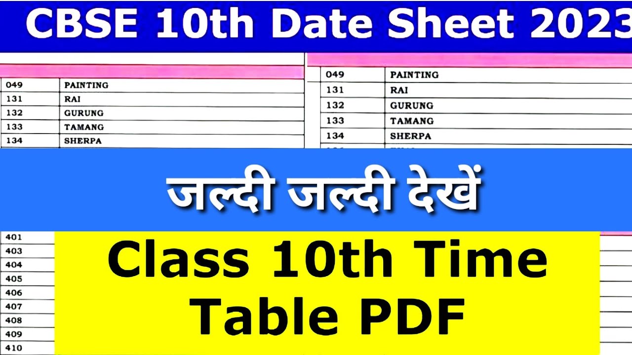 CBSE 10Th Date Sheet 2023 Full PDF Format 