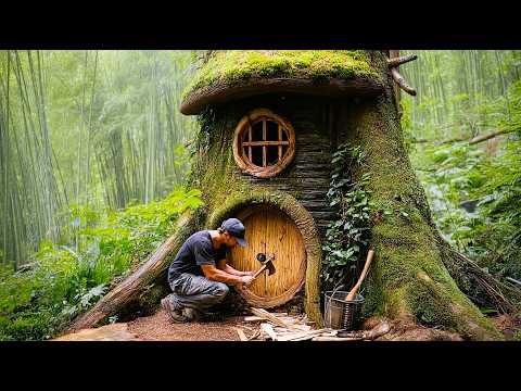 I Spent 5 Days Turning a Giant Hollow Tree Into a Safe Shelter: Solo Bushcraft 4K (Full)