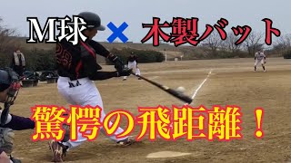 【驚愕の打球Σ（ﾟдﾟlll）スタンドへ届け！】M球✖️木製バットはこんなに飛ぶんだぜ( *｀ω´)w