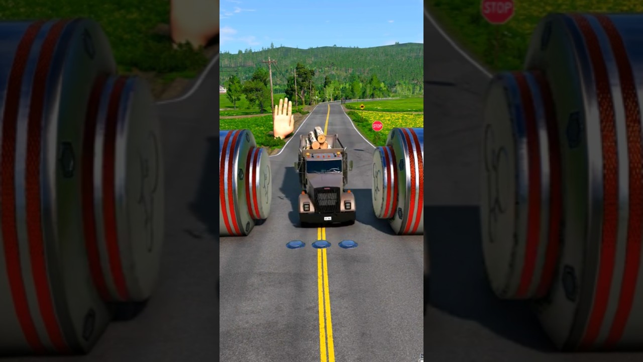 Городские автобусы и грузовик против гидравлической дробилки - BeamNG.drive 