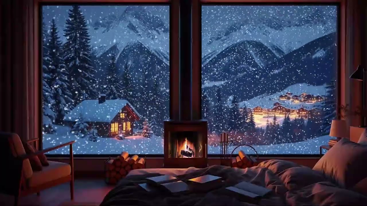 Snowy Winter Tranquility ❄️ Cozy Fireplace Ambience for Deep Sleep