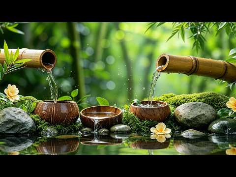 Bamboo Water Fountain + Relaxing Music Sleep 🌿 Nature Sounds and Healing Piano Music, Stress Relief
