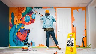I Re-Paint the SAME WALL every 100k Subs! (House Mural)