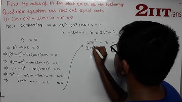 QUADRATIC EQUATIONS Ex5.4 Q6 Class X ICSE | IIT JEE Find the value(s) (3m + 1)x² + 2(m + 1)x + m = 0
