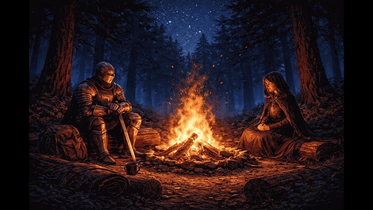 Healing Bonfire in the Forest – 6 Hour Medieval Ambience for Stress Relief & Sleep