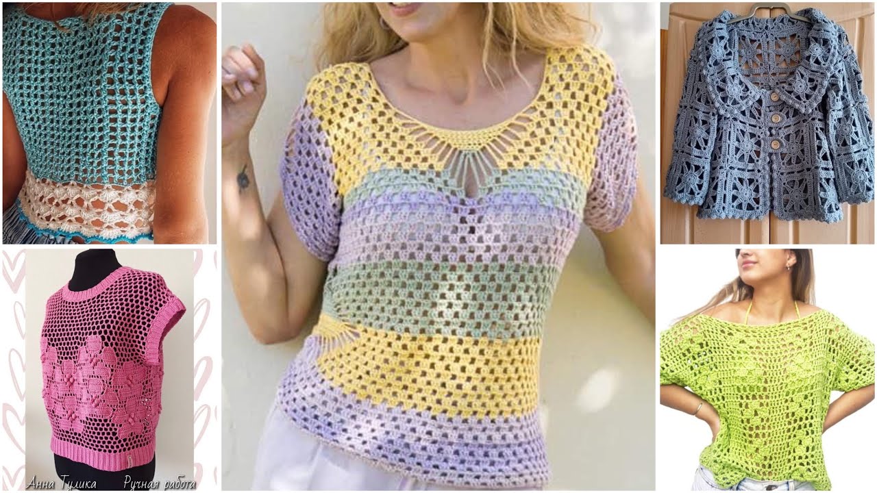Crochet multicoloured fancy top/crochet cotton thread top designs - YouTube