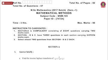 MSC MATHEMATICS 1ST SEM MATHEMATICAL METHODS DEC 2018 | PTU