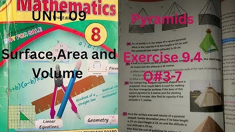 Exercise 9.4 Question 3,4,5,6,7 class 8 Math UNIT 9 Volume of Pyramid| Class 8 Ex 9.4 Q 3,4,5,6,7