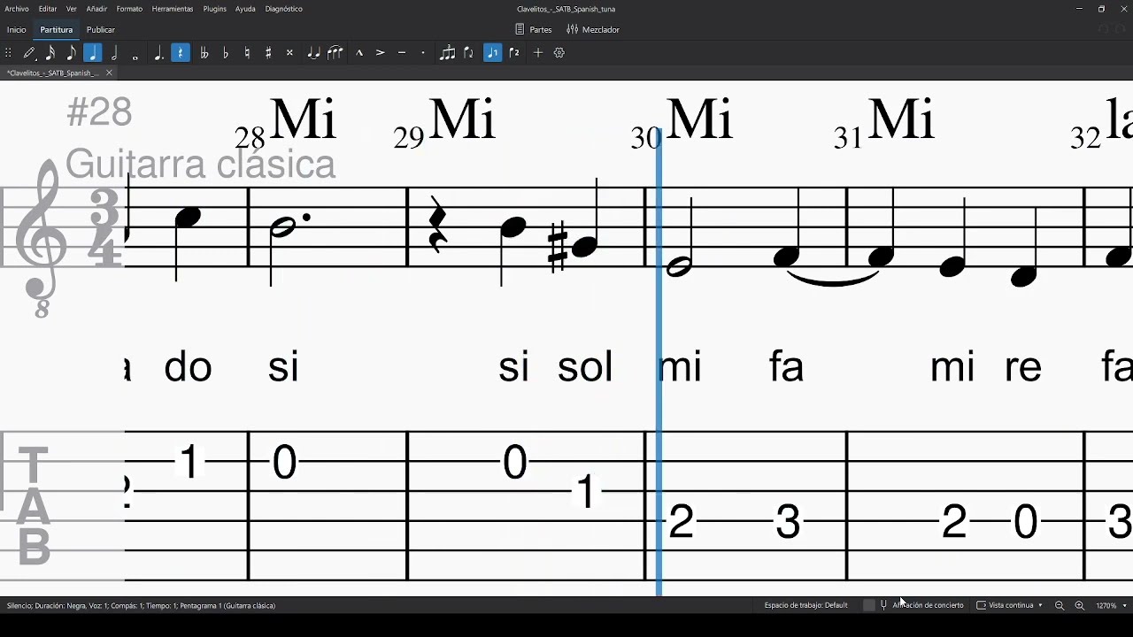 Clavelitos, canción de tuna, guitarra