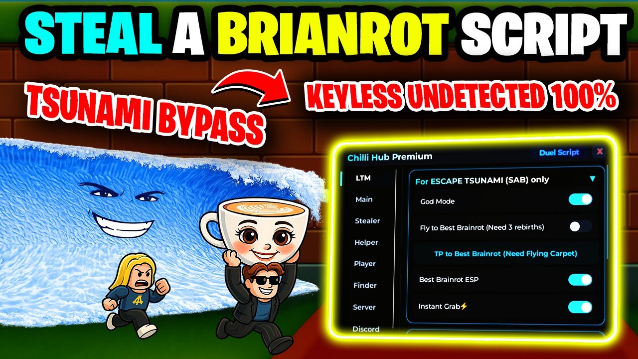 [🔥CHILLI HUB] Steal a Brainrot SCRIPT *NO KEY* (ROBLOX) Tsunami Bypass, Fast Steal, ESP, Ragdoll