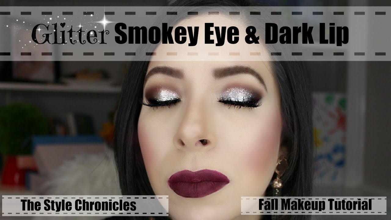 Glitter Smokey Eye & Dark Lip - Fall Makeup Tutorial - YouTube