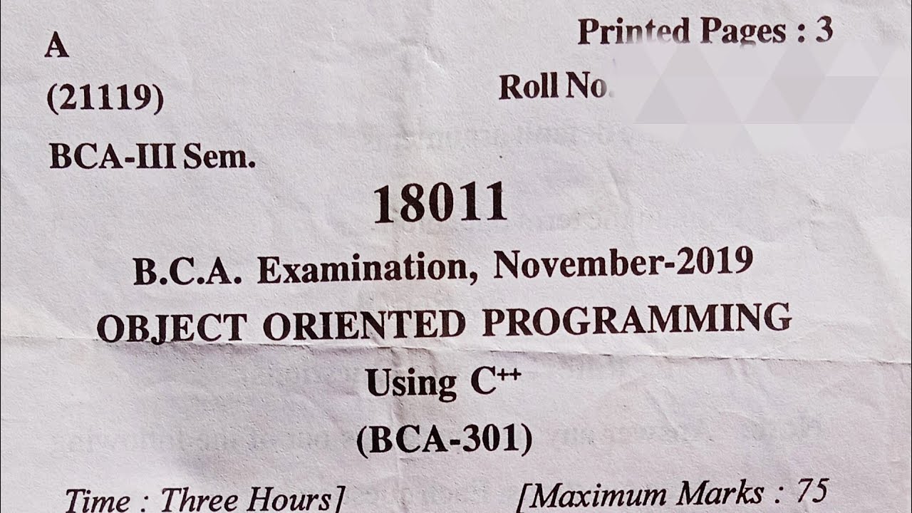 BCA 3 rd semester object oriented programming using c++ paper 2019 ...