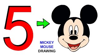 How to draw Mickey Mouse from number 5 - mickey mouse drawing easy step by step | shape toon art