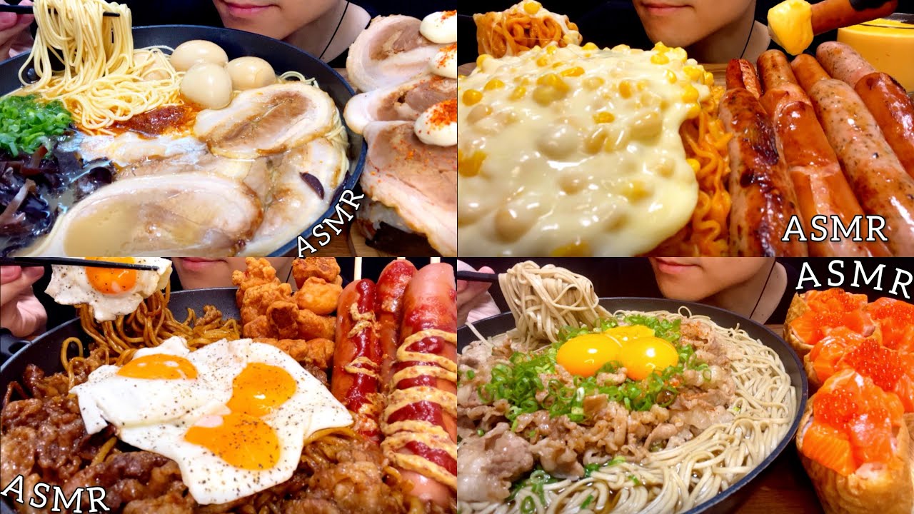 【咀嚼音まとめ】🍜麺麺リレー🍜〜一蘭〜プルダック〜焼きそば〜肉蕎麦！/ASMR/EatingSounds/Mukbang/먹방