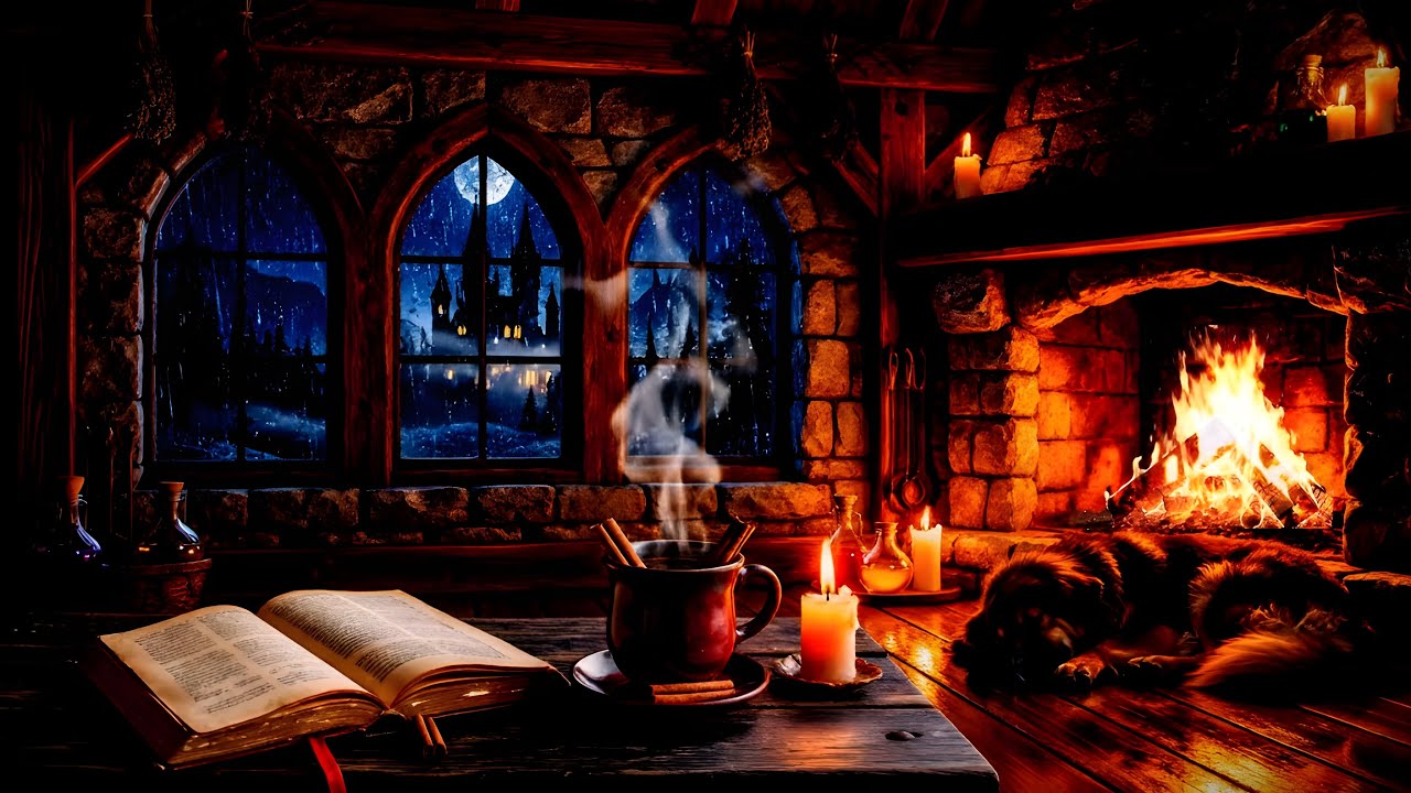 Fireplace & Rain Sounds in a Wooden Cabin | Gentle Rain and Crackling ...