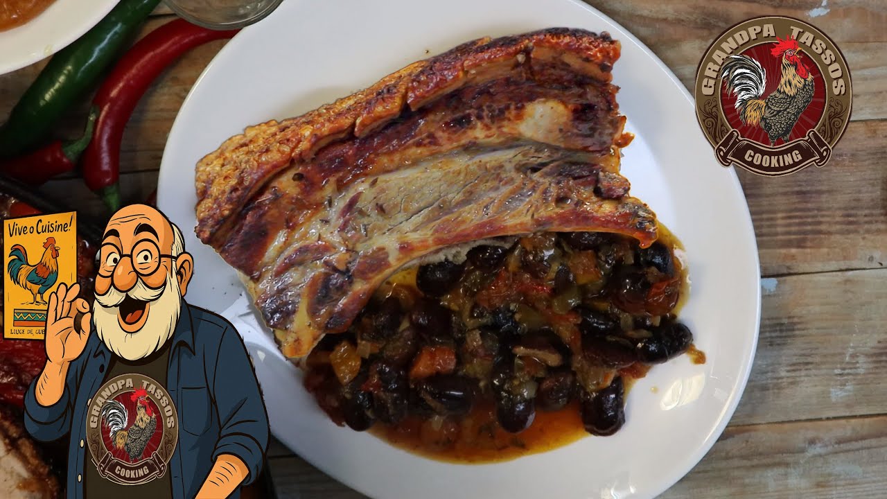 Τραγανή πανσέτα με μαύρους γίγαντες στο φούρνο